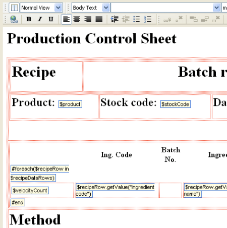 production control sheet example