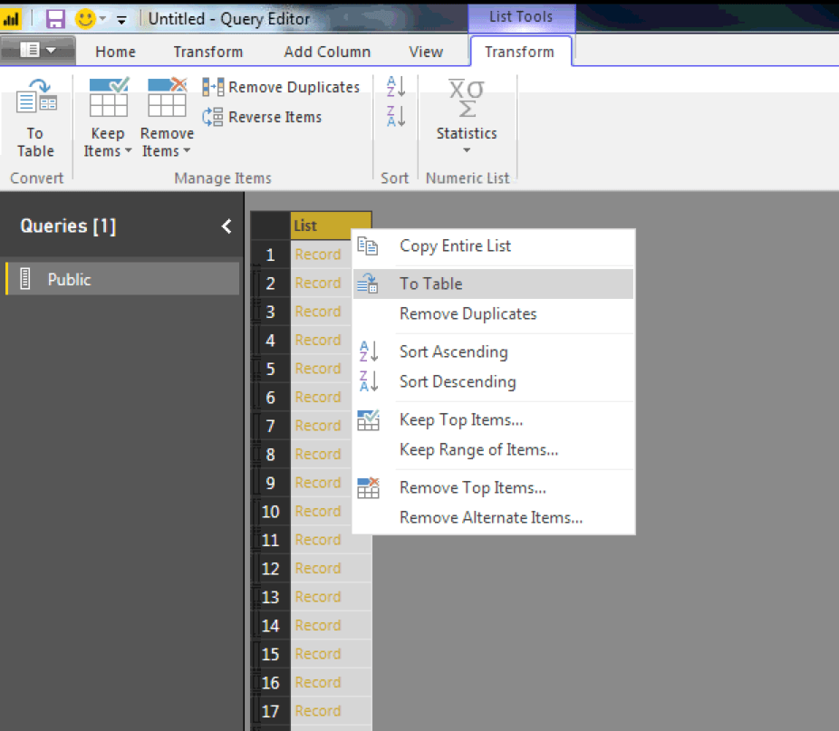 5 pbi convert to table