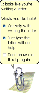 Screenshot of Clippy, the old Microsoft Office assistant, asking if you'd like help writing a letter